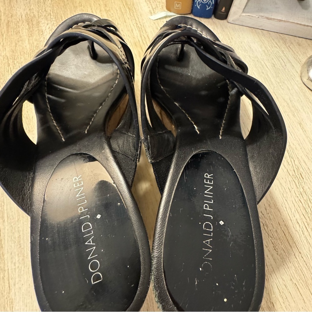 Donald J. Pliner Black Wedge Cork Sandals - Picture 2 of 8